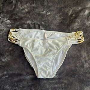 PILYQ White Strappy Bikini Bottom with Gold Bead Detail Glam Swimwear Y2K L